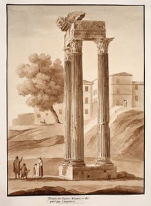 The Temple of Jupiter Tonans - Restaureret af Camporesi, 1833 (ætsning med brun vask)
